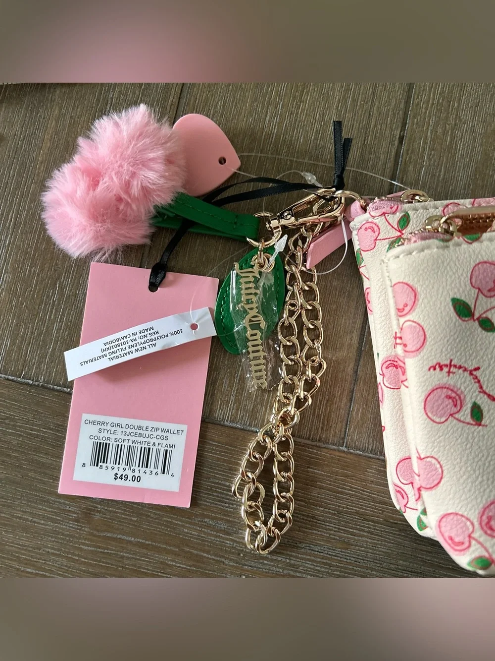 NWT Juicy couture Pink Cherry Print Double Zip Wristlet wallet